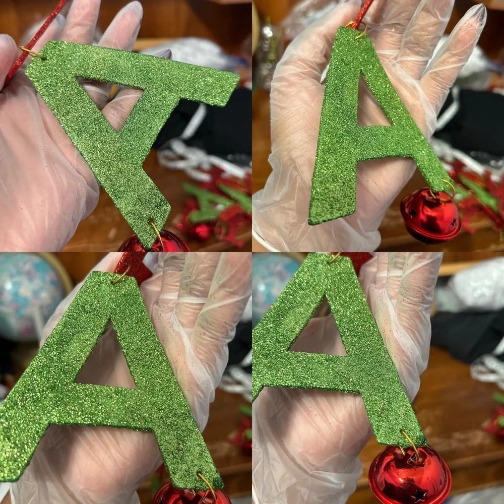 Falalalala Red And Green Glittery Hanging Ornaments - Set Of Two - “Dasher”